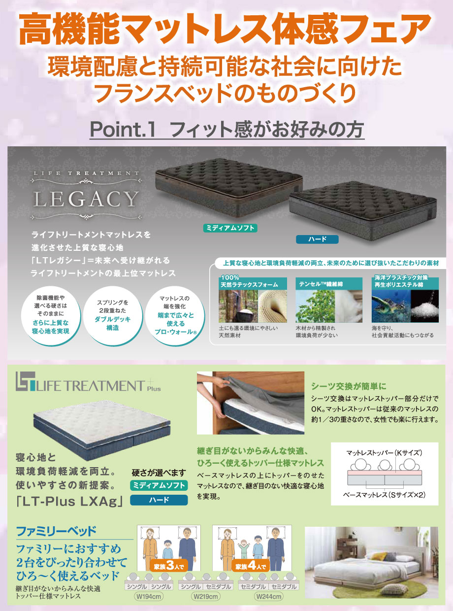 高機能マットレスの寝心地を体感！フィット感がお好みの方に適したマットレス