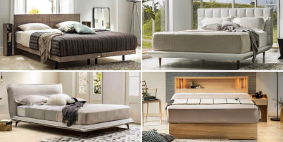 お買い得なエントリーモデルからホテル仕様まで、多種多様なベッドフレームを展示